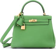 Pre-Owned Hermes Kelly Handbag Green Togo with Gold Hardware 25