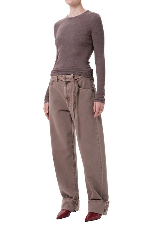 Agolde Delphi Slim Fit Ribbed T-shirt In Brown