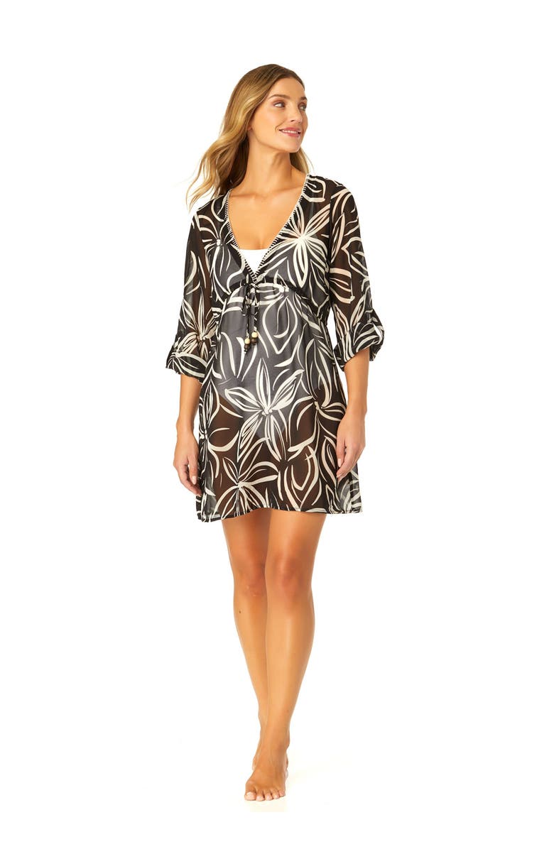 Anne Cole Women's V Neck Roll Tab Sleeve Pocket Dress Cover Up, Main, color, 