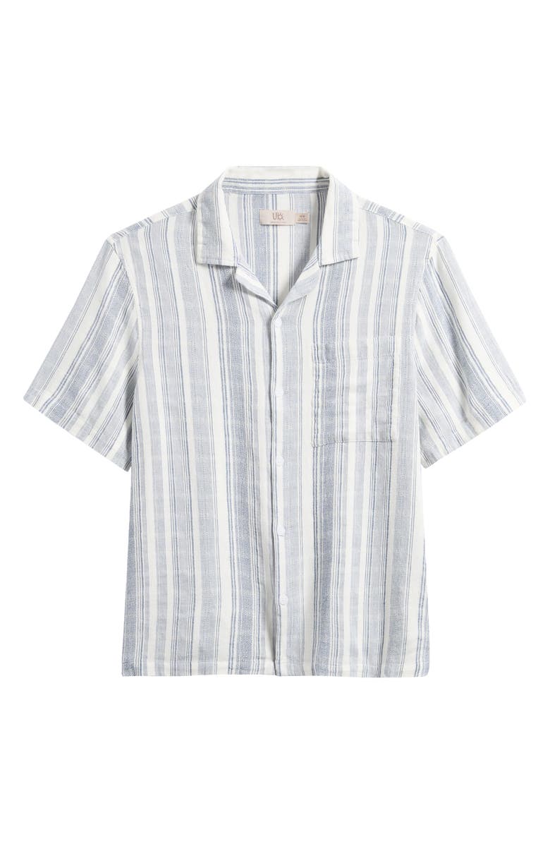 BDG Urban Outfitters Tonal Stripe Short Sleeve Camp Shirt, Alternate, color, Blue