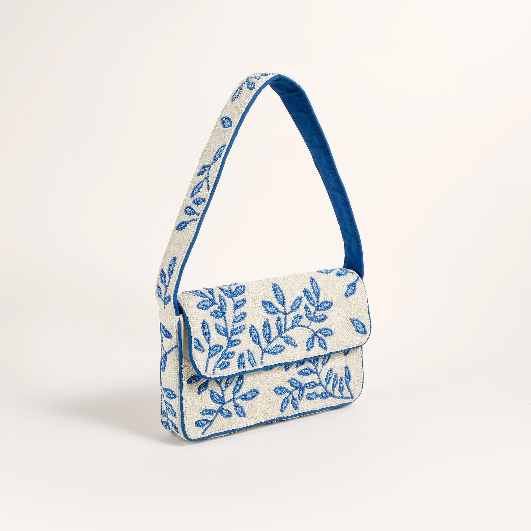 Zsa Zsa Zsu Delhi Beaded 100% Cotton Shoulder Bag 9X6.5 In, Alternate, color, Blue