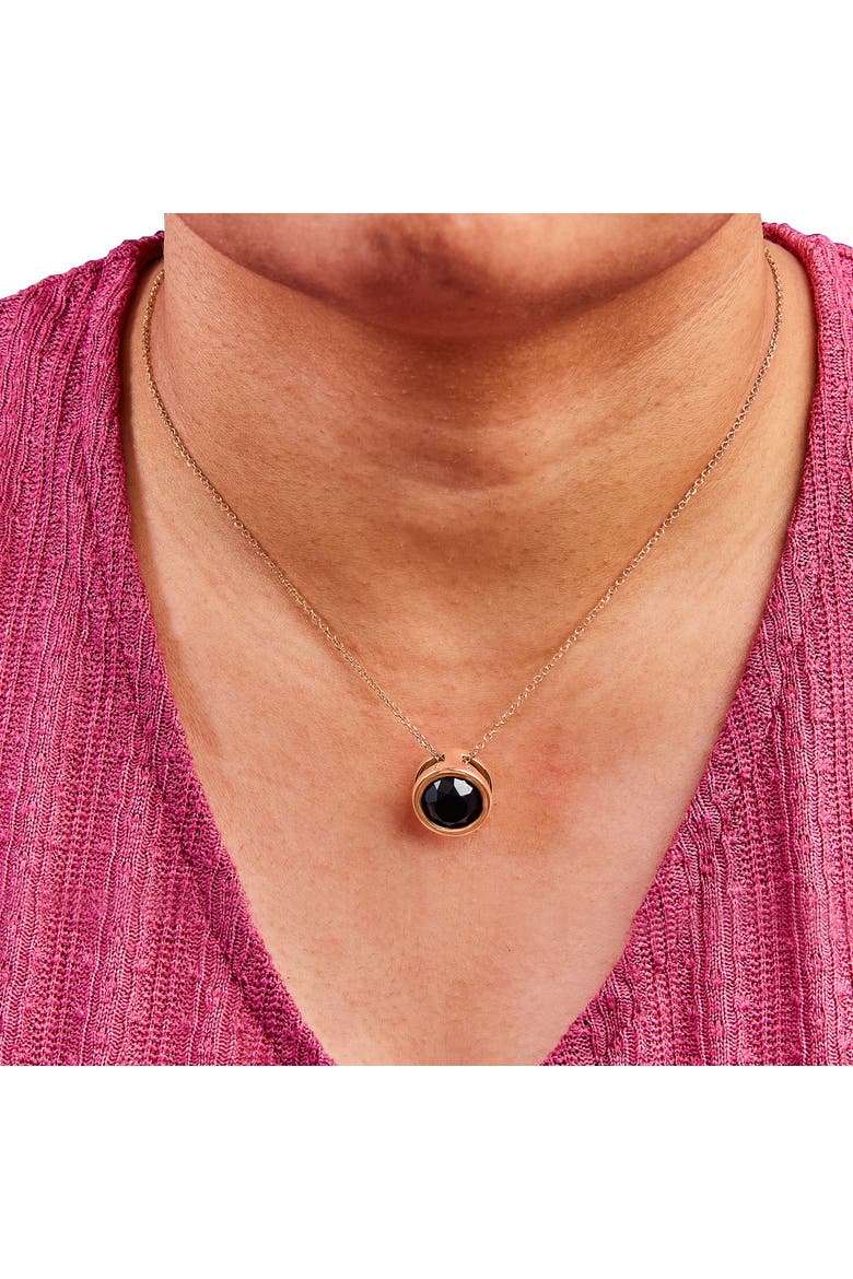 14K Rose Gold 7.0 Cttw Bezel-Set Black Round Diamond Solitaire Pendant Necklace, Alternate, color, Pink