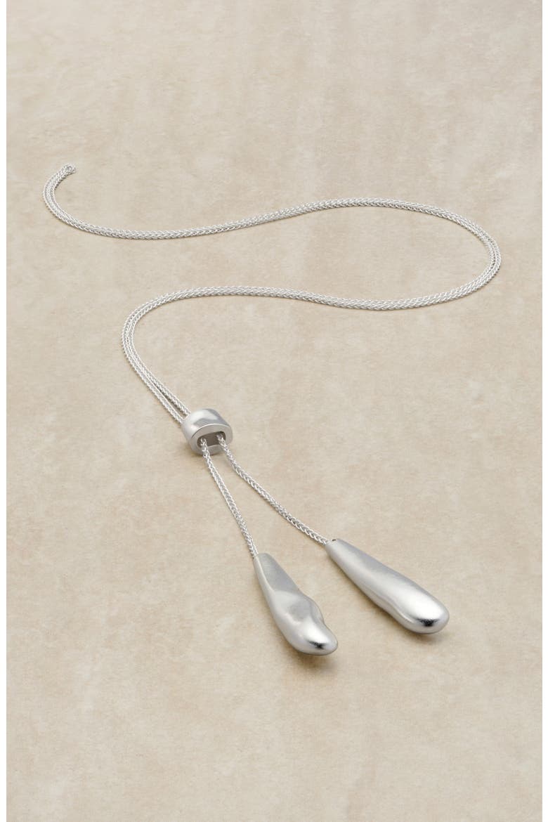 Tova Tumbled Lariat Necklace, Alternate, color, SATIN SILVER TONE