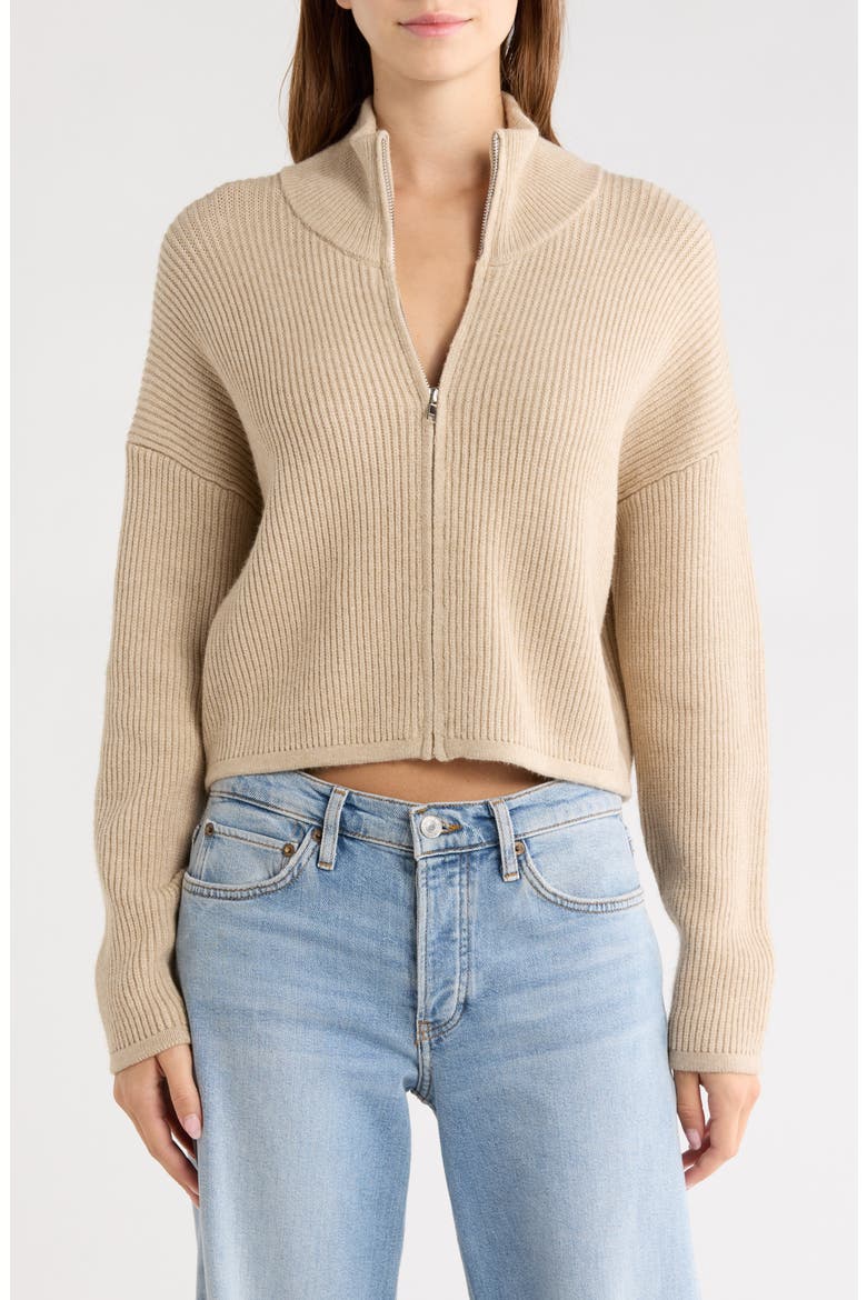 Full Zip Ribbed Sweater, Main, color, MUSHROOM