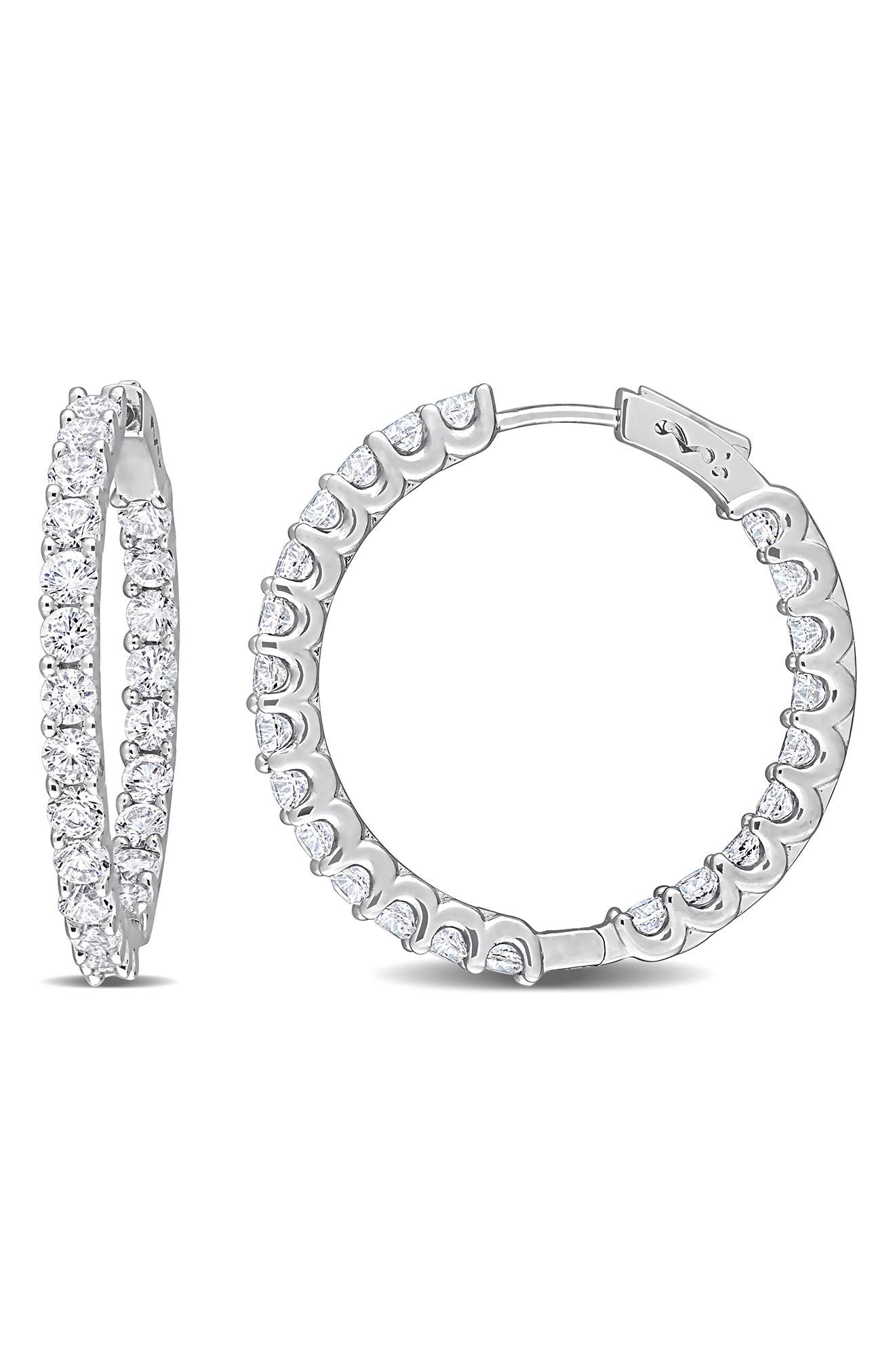 DELMAR Sterling Silver Created White Sapphire Hoop Earrings