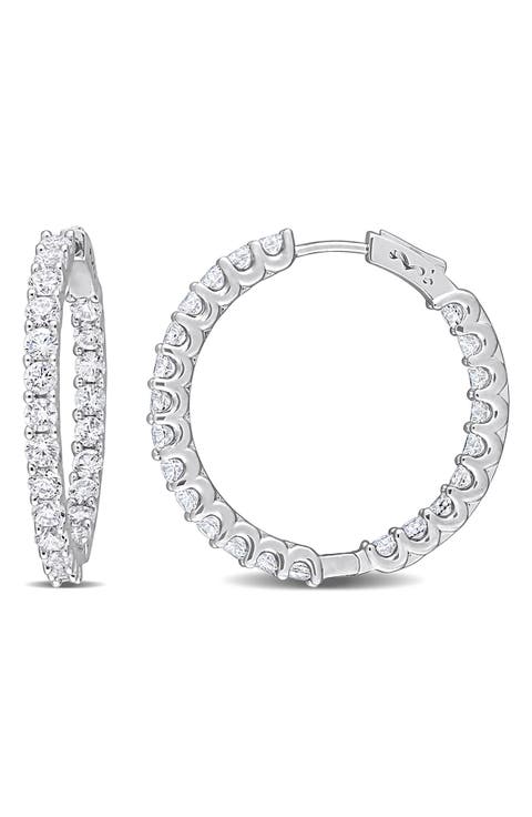 Sterling Silver Created White Sapphire Hoop Earrings