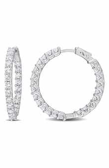 DELMAR Sterling Silver Created White Sapphire Hoop Earrings