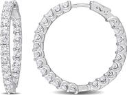 DELMAR Sterling Silver Created White Sapphire Hoop Earrings