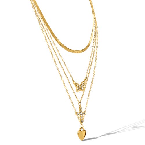 Jessica Simpson Layered Butterfly, Cross & Heart Pendant Necklace Set In Gold