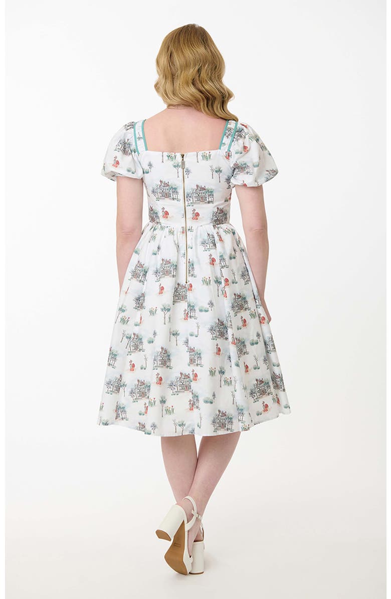 Unique Vintage 1940s Sweetheart Button Front Swing Dress, Alternate, color, White Lady & Tramp Print