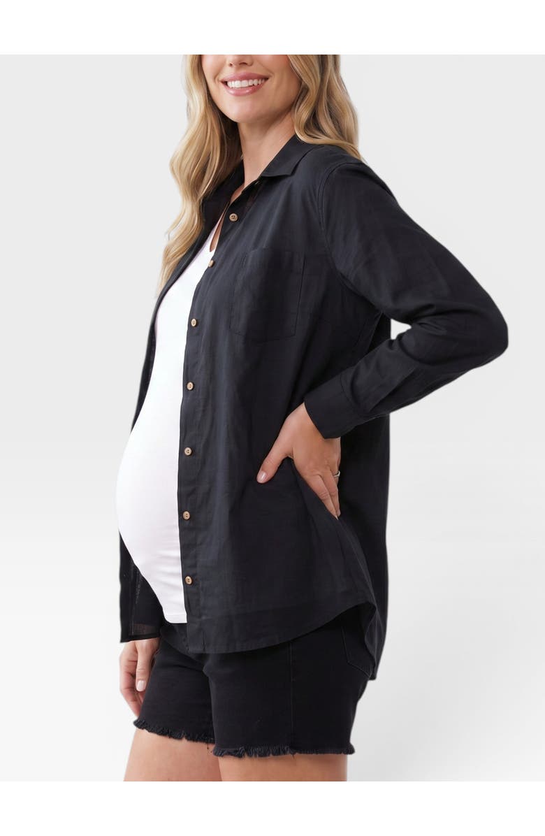 MOTHERHOOD MATERNITY Long Sleeve Button-Up Poplin Shirt, Alternate, color, Black