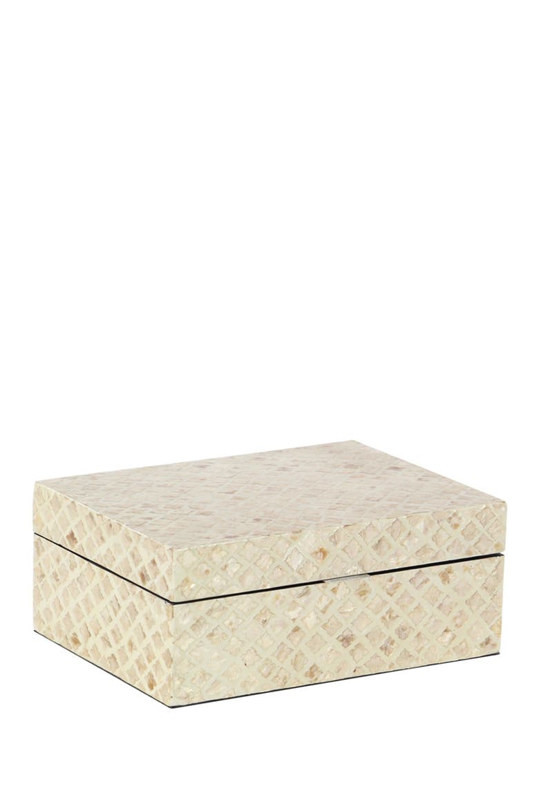 Cream Mother of Pearl Handmade Box with Hinged Lid - Set of 2, Alternate, color, BEIGE