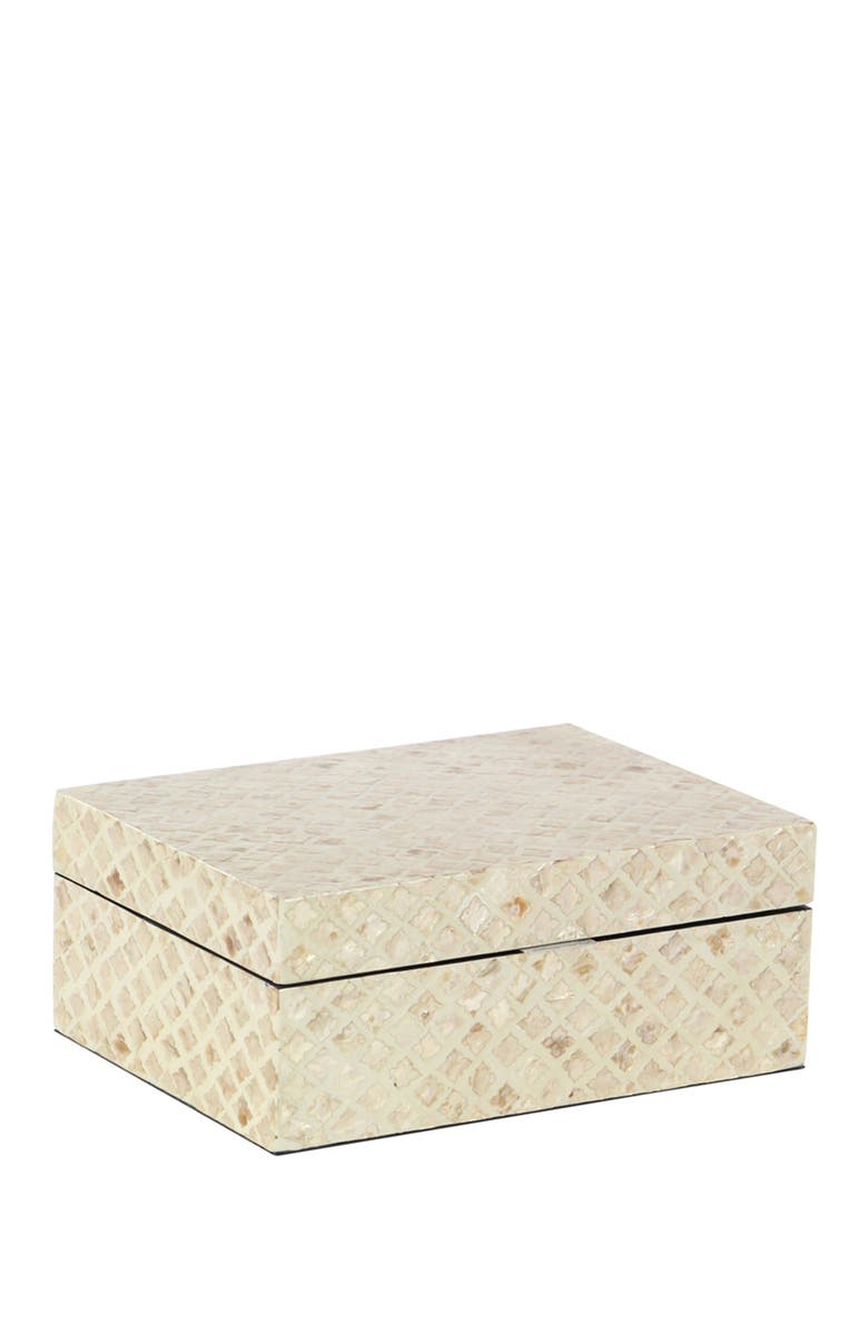 WILLOW ROW Cream Mother of Pearl Handmade Box with Hinged Lid - Set of 2, Alternate, color,