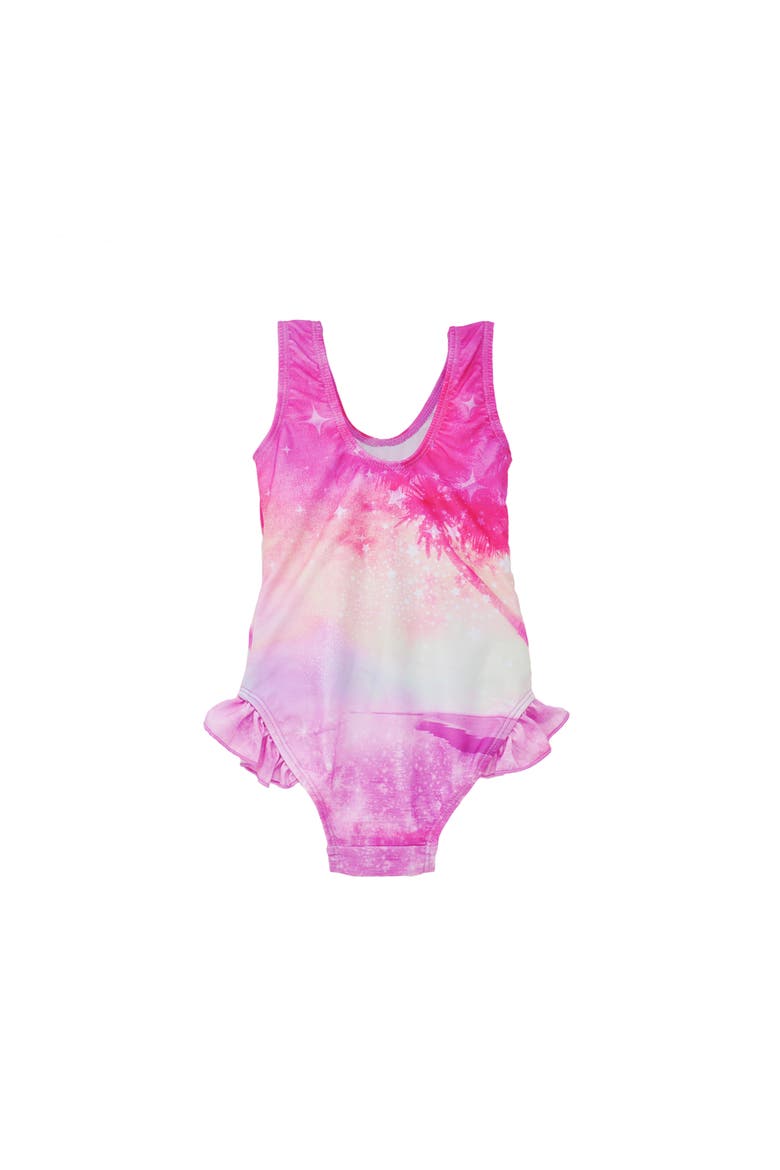 Girls Sun Protective UPF 50+ Delaney Hip Ruffle Swimsuit, Alternate, color, Rainbow Splash