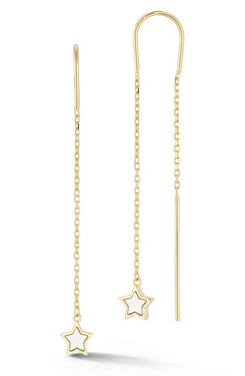 14K Mother-of-Pearl Star Threader Earrings