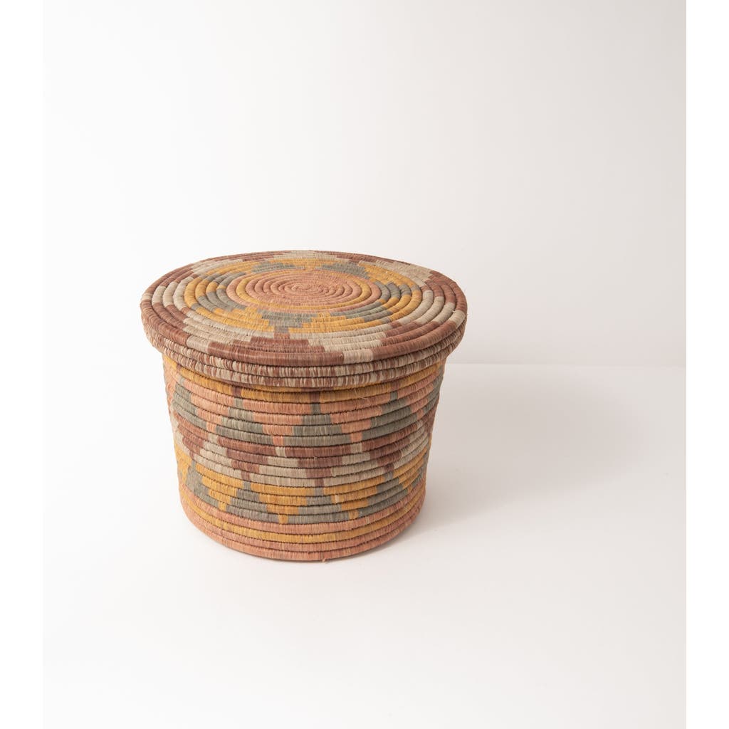 Maadili Collective Blossom Lidded Basket In Brown