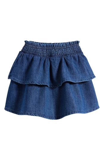 Mini Boden Kids' Tiered Denim Skirt In Blue