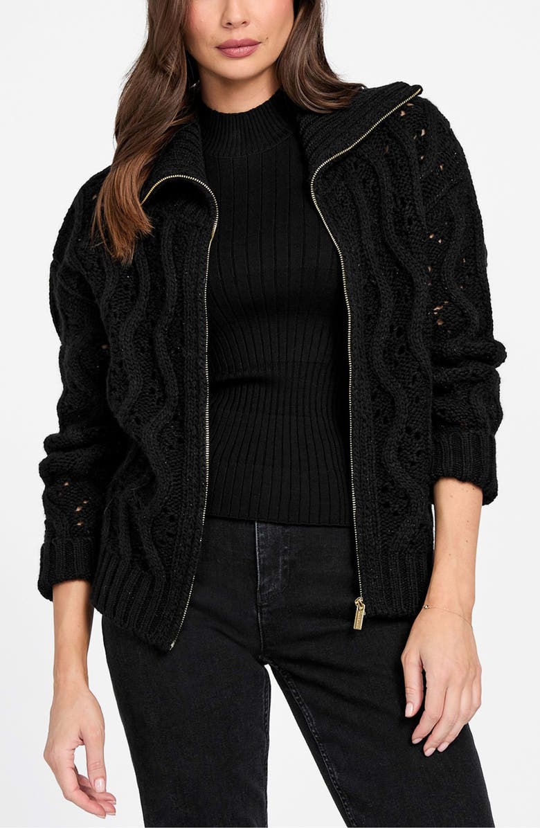 Marciano Adenora Metallic Cable Cardigan, Alternate, color, Black