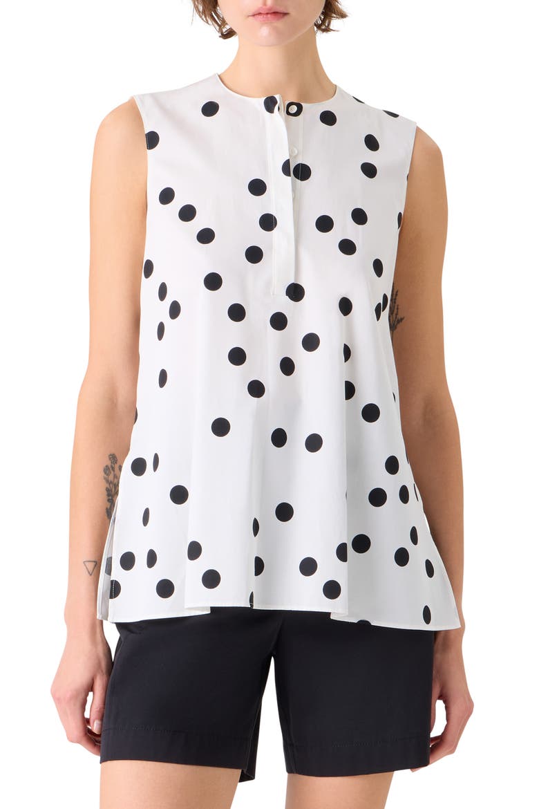 Polka Dot Sleeveless Cotton Poplin Top, Main, color, CREAM-BLACK