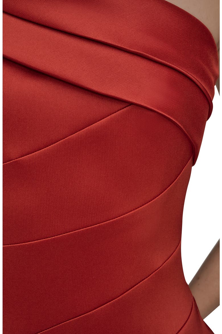 Pleated One-Shoulder Gown, Alternate, color, AUTUMN RED