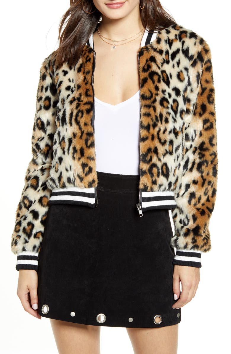 JACK BY BB DAKOTA Leopard Faux Fur Bomber Jacket, Main, color,