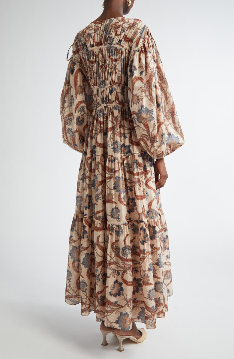 Zimmermann Ascension Tie Billow Long Sleeve Tiered Maxi Dress, Alternate, color, Blue Indienne Floral