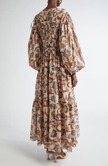 Zimmermann Ascension Tie Billow Long Sleeve Tiered Maxi