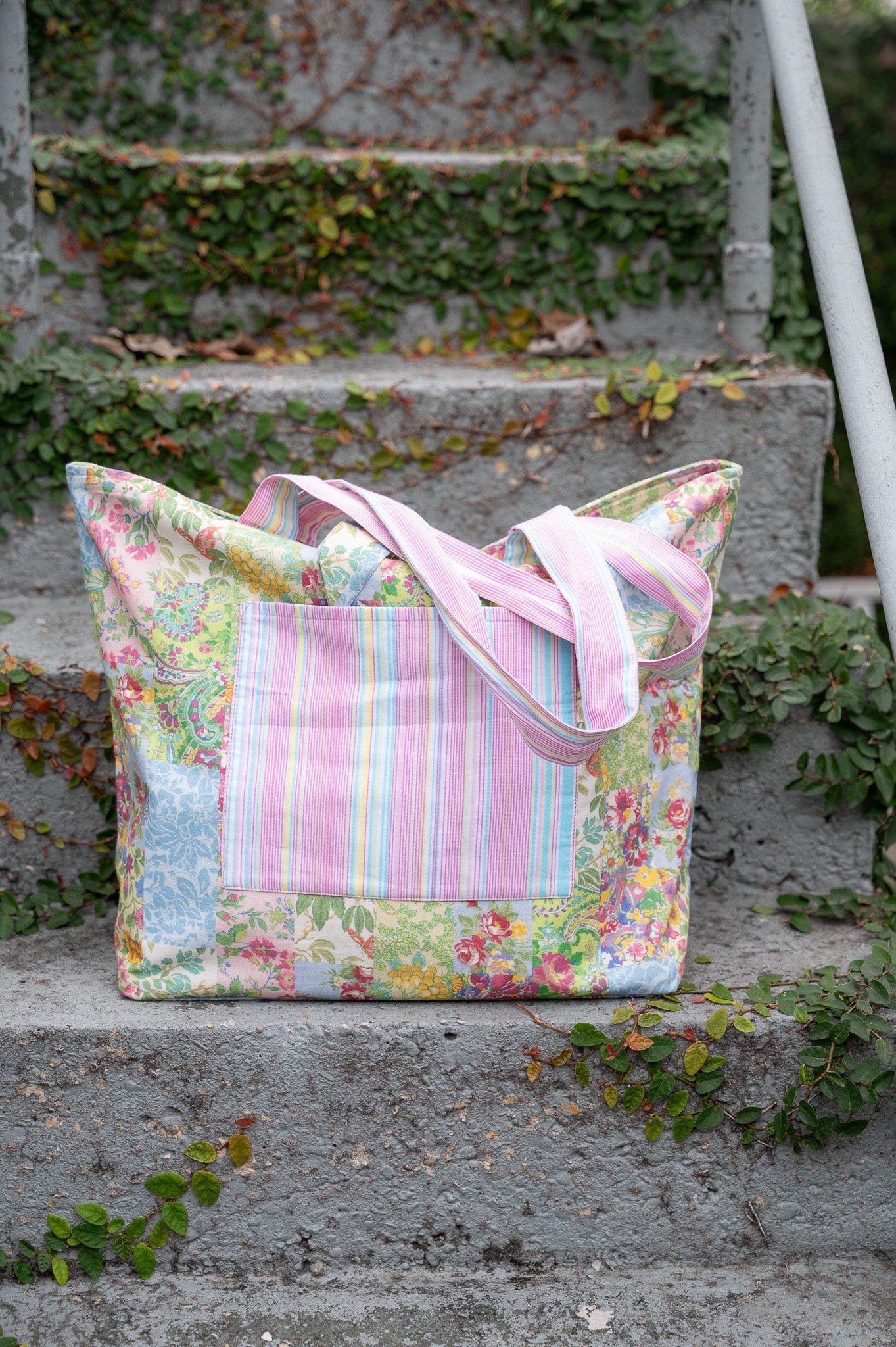 Garden Collage Patchwork Market Tote Bag, Alternate, color, Green