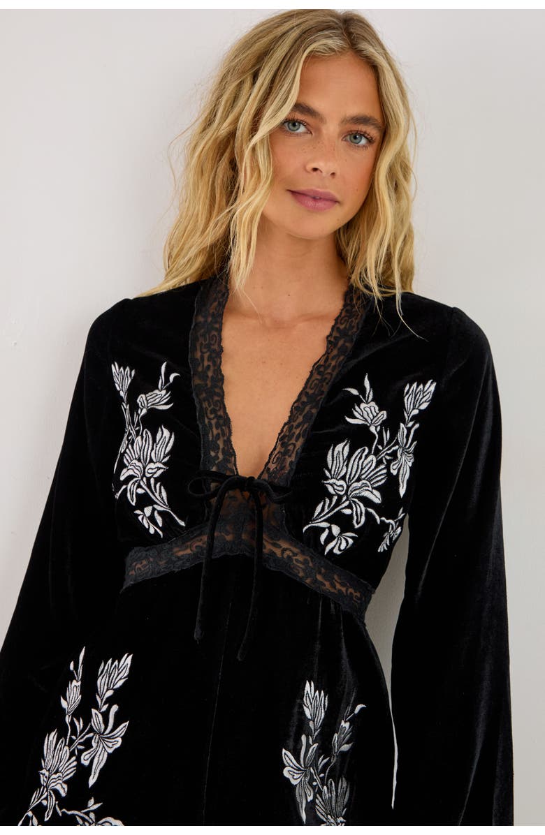 NASTY GAL Velvet Embroidered Lace Trim Romper, Alternate, color,