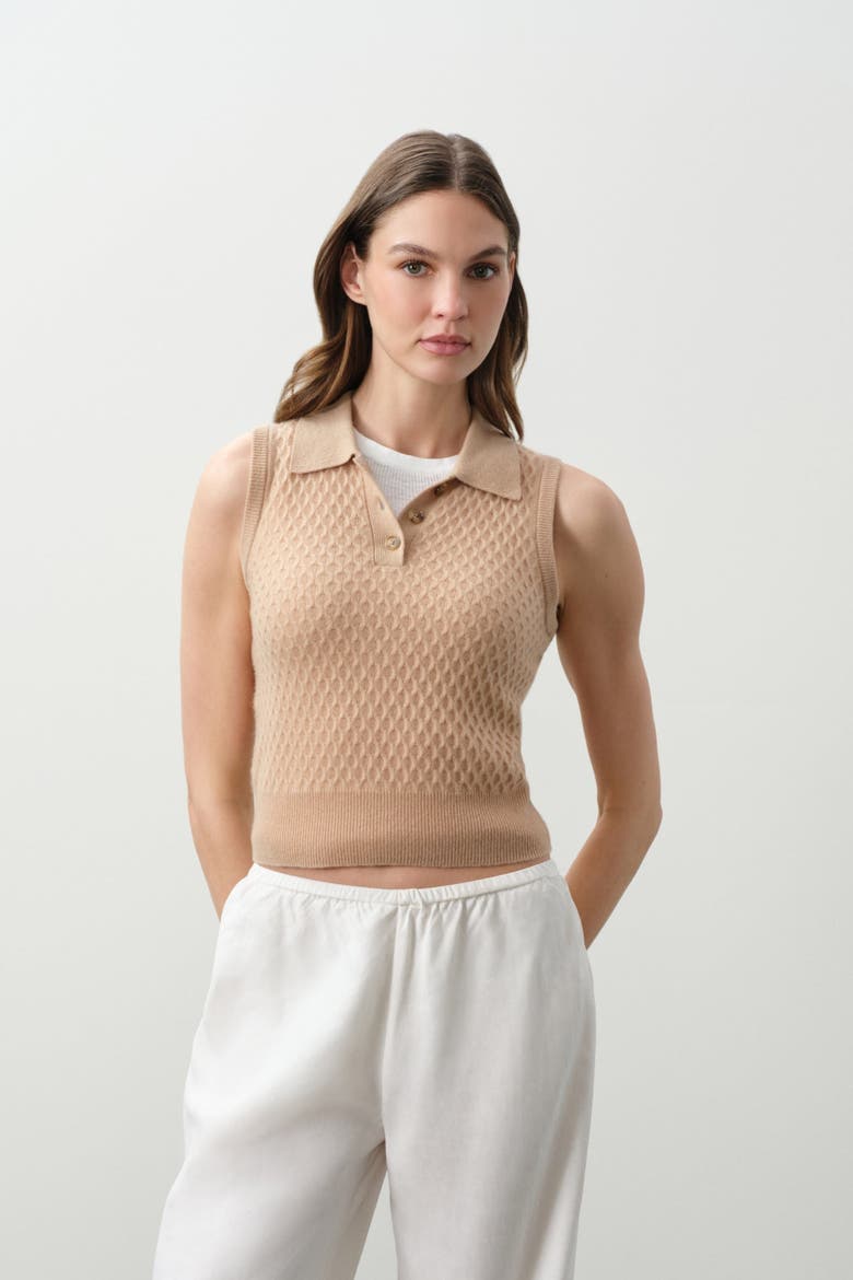 Leylah Sleeveless Cable Knit Polo, Main, color, HONEY