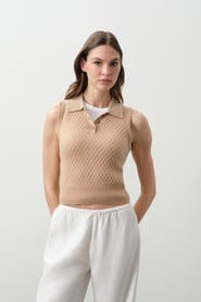 NAKED CASHMERE Leylah Sleeveless Cable Knit Polo