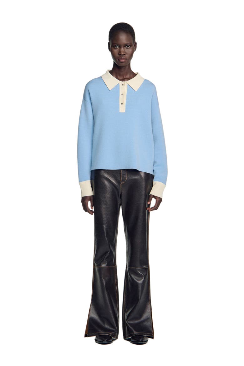 Two-tone wool polo sweater, Main, color, Sky blue