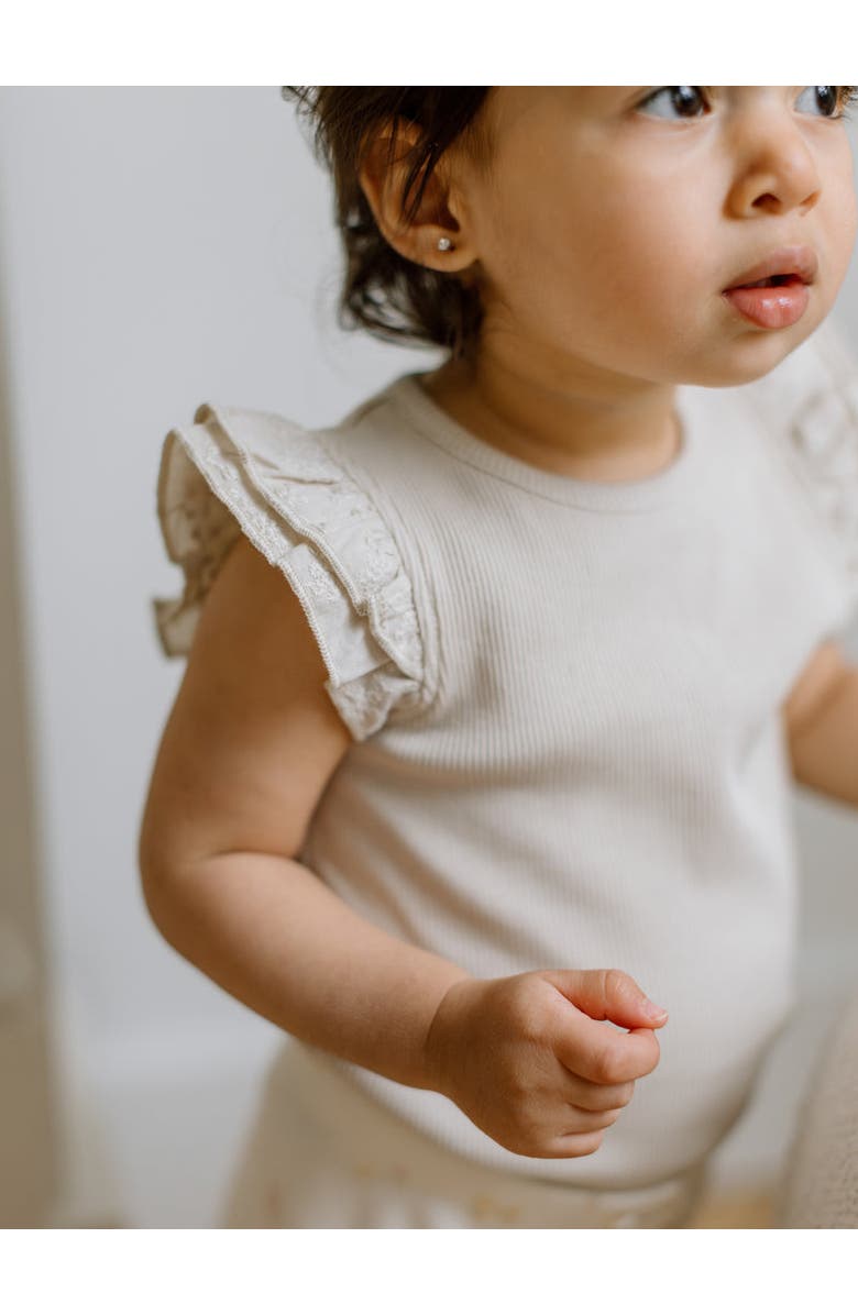 Colored Organics Daphne Ribbed Tank with Eyelet Ruffle, Alternate, color, Oat