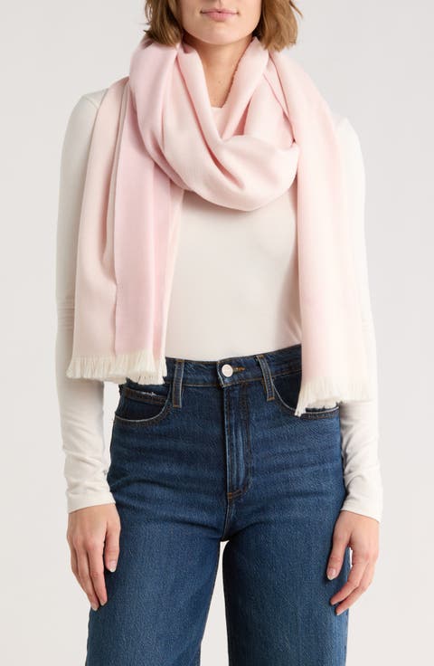 Fringe Trim Wool & Silk Muffler Scarf