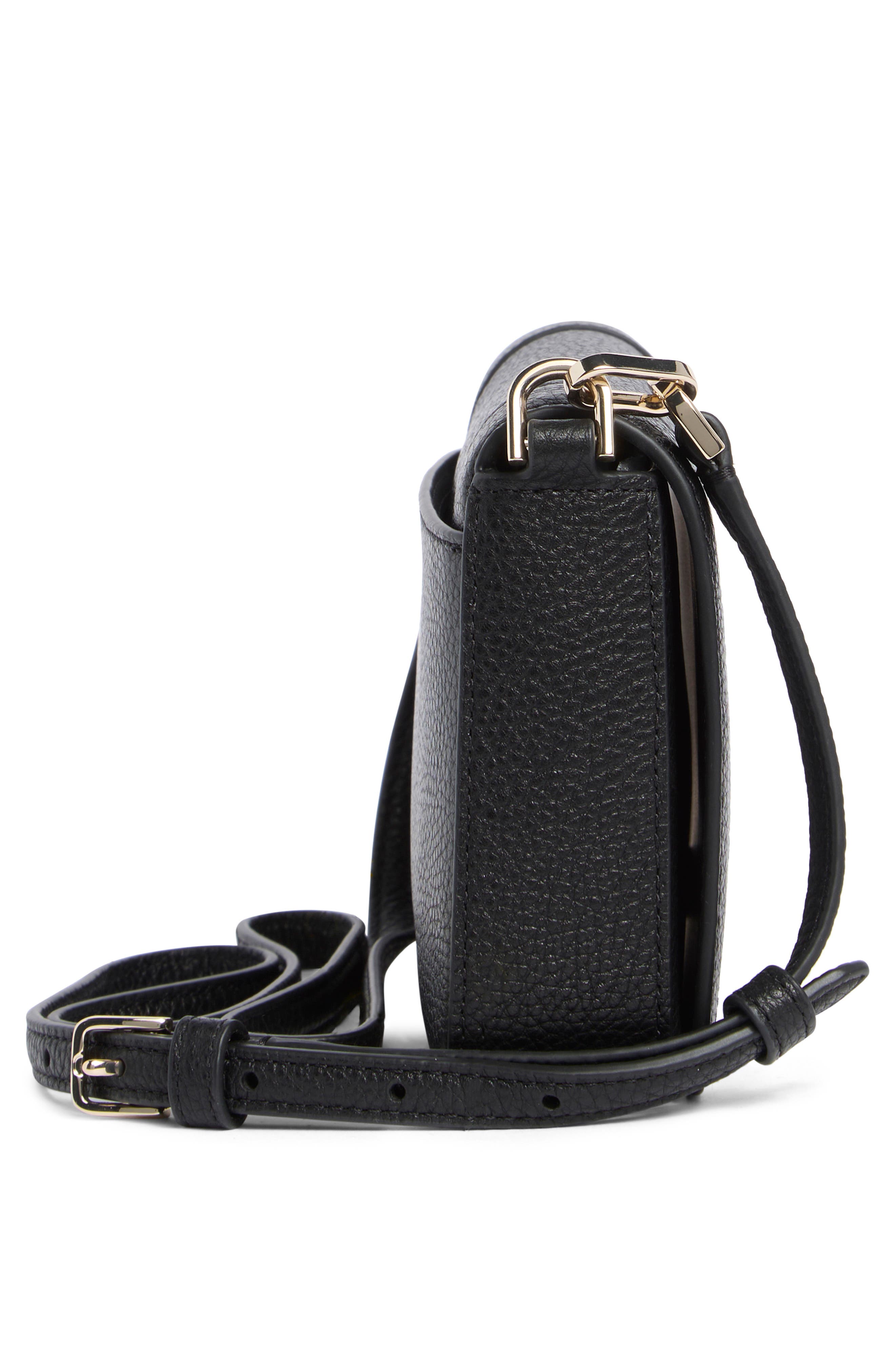 Kate Spade New York lena pebbled leather mini flap crossbody bag, Alternate, color, Black