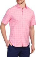 TailorByrd Windowpane Stretch Cotton Short Sleeve Button-Down Shirt