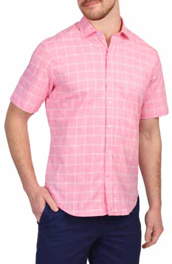 TailorByrd Windowpane Stretch Cotton Short Sleeve Button-Down Shirt