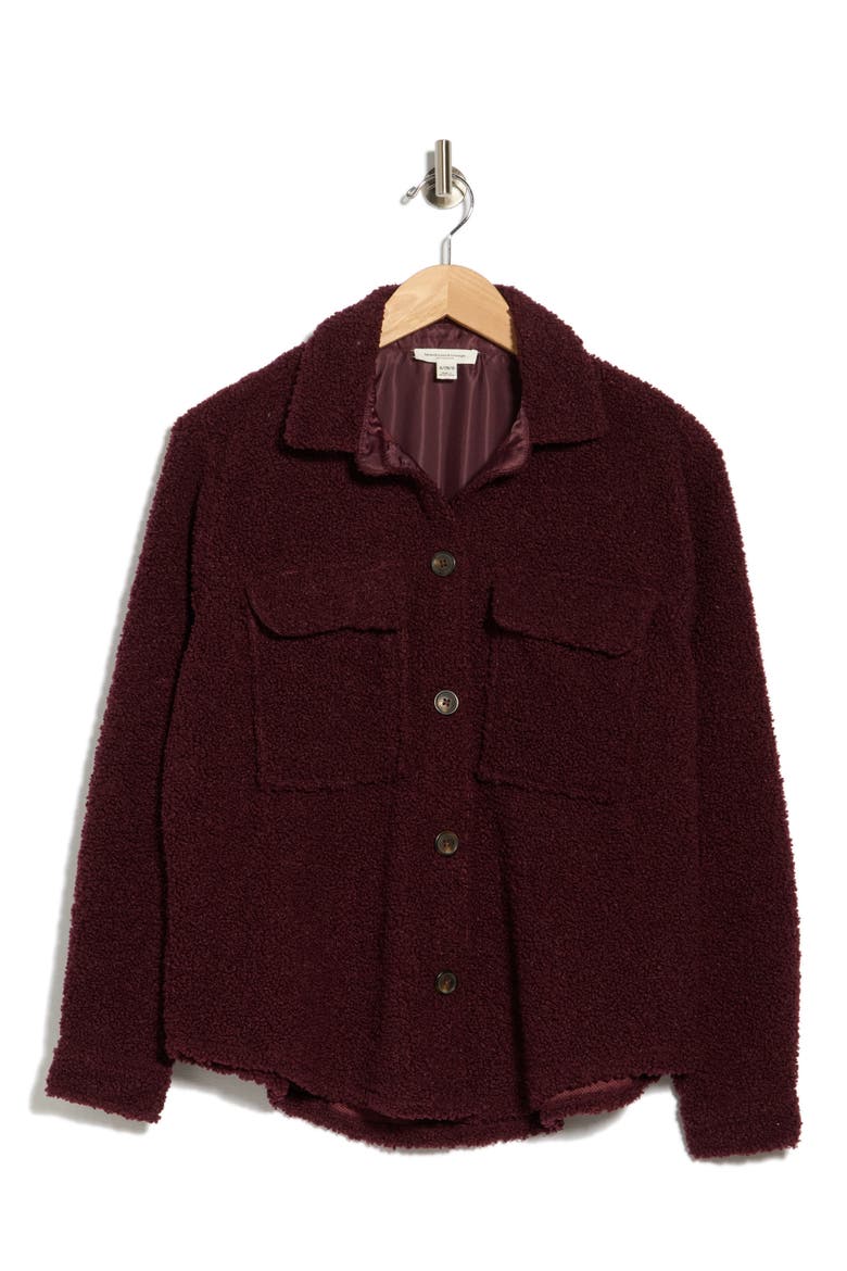 Tory Boxy Crop Faux Shearling Shirt Jacket, Alternate, color, AGED BORDEAUX