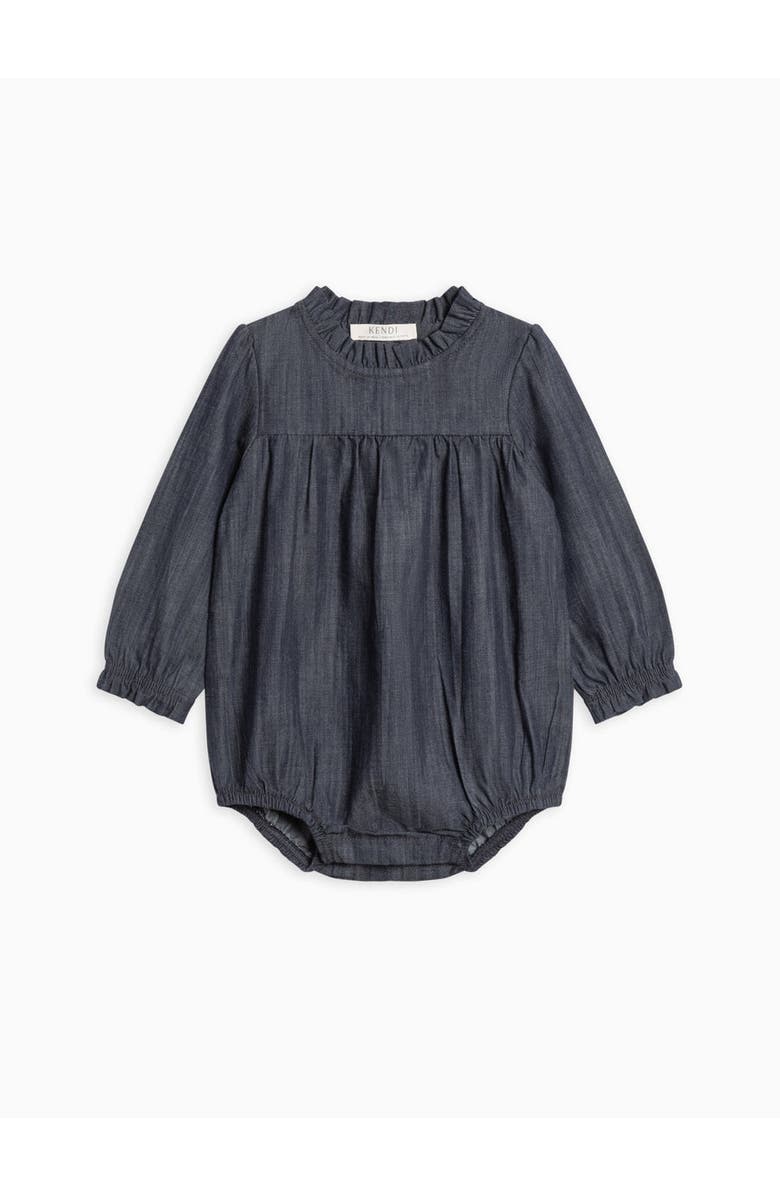 Kendi Chantal Chambray Ruffle Romper, Main, color, Chambray