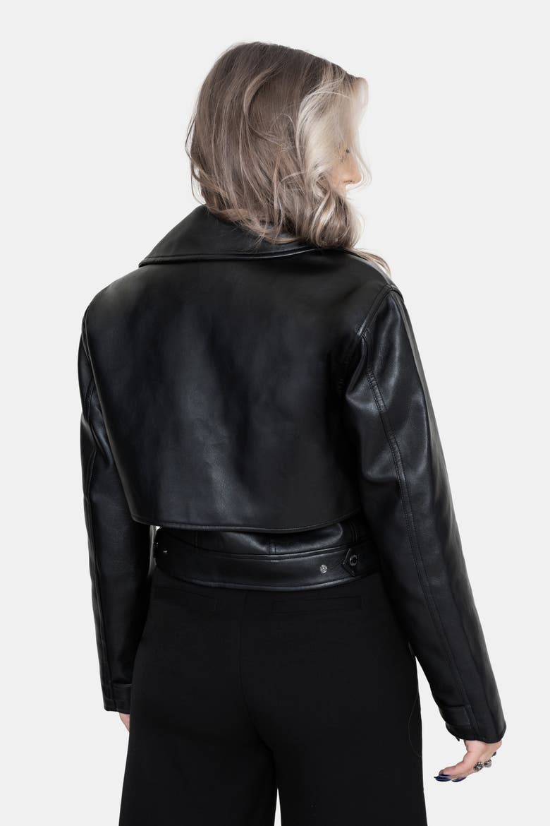 Clash Embroidered Faux Leather Jacket, Alternate, color, Black