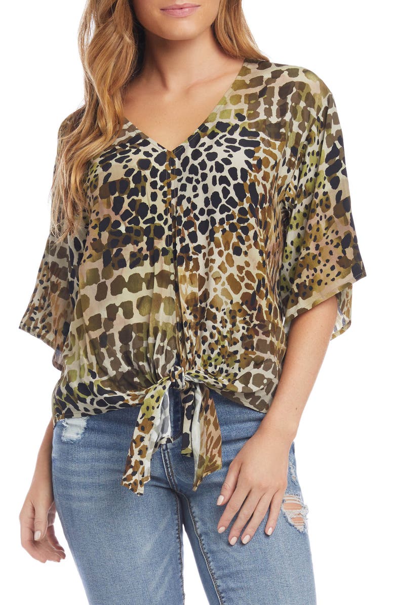 Karen Kane Animal Print Tie Front Top, Main, color, 