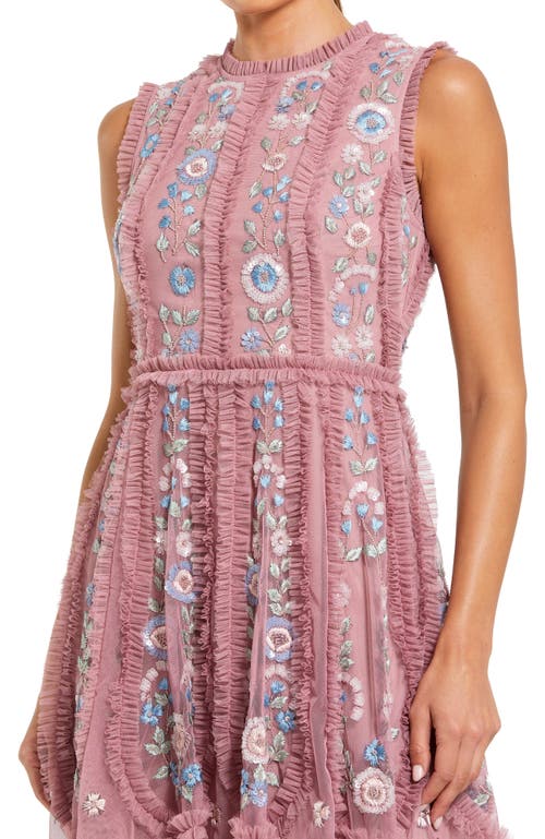 Mac Duggal Sleeveless High Neck Embroidered Mini Dress In Berry