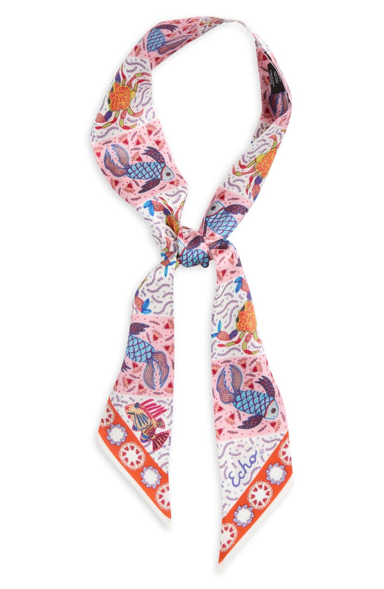 Echo Crabby Silk Ribbon Scarf, Main, color, Sunkissed Coral