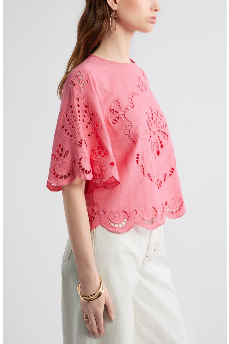 Eyelet Linen Blend Top, Alternate, color, PINK LEMONADE