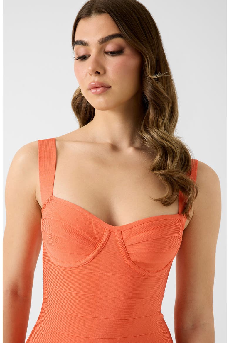 Nikki Sleeveless Sheath Bandage Midi Dress, Alternate, color, ORANGE