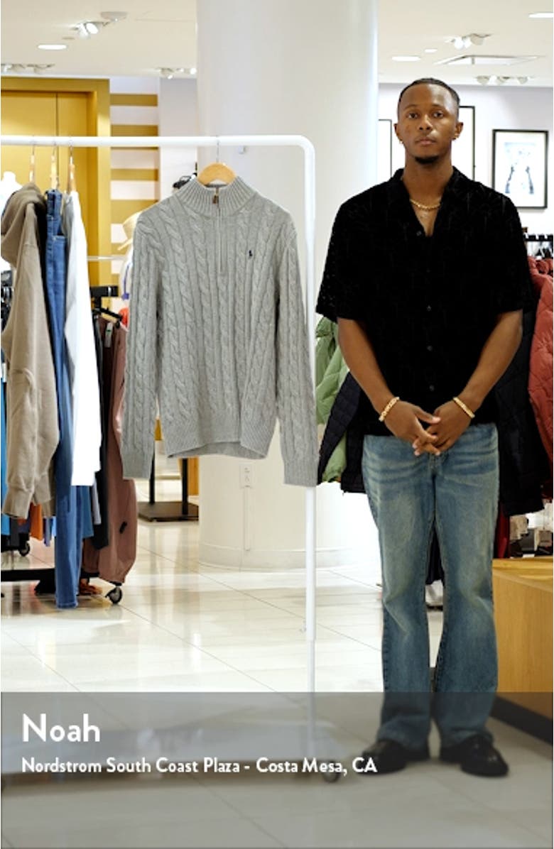 Cable Knit Half Zip Cotton Blend Pullover, sales video thumbnail