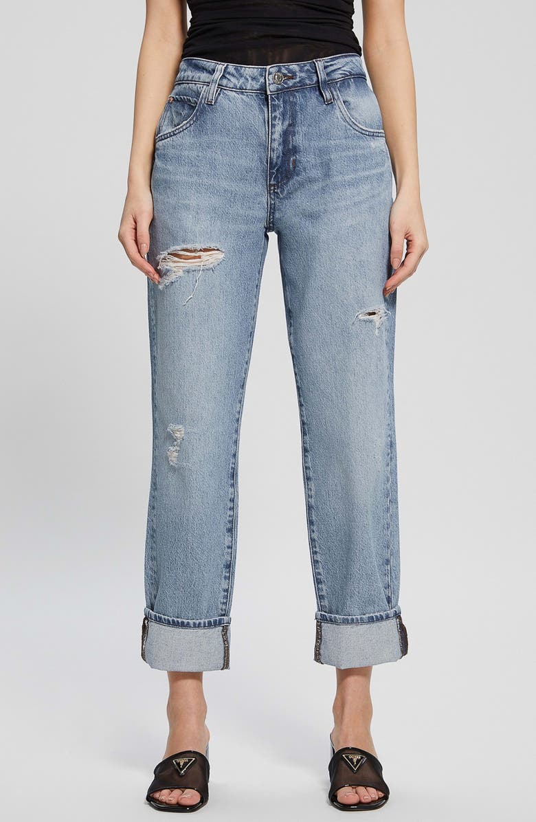 GUESS High Rise Cuffed Boyfriend Jeans, Main, color, Nonsense