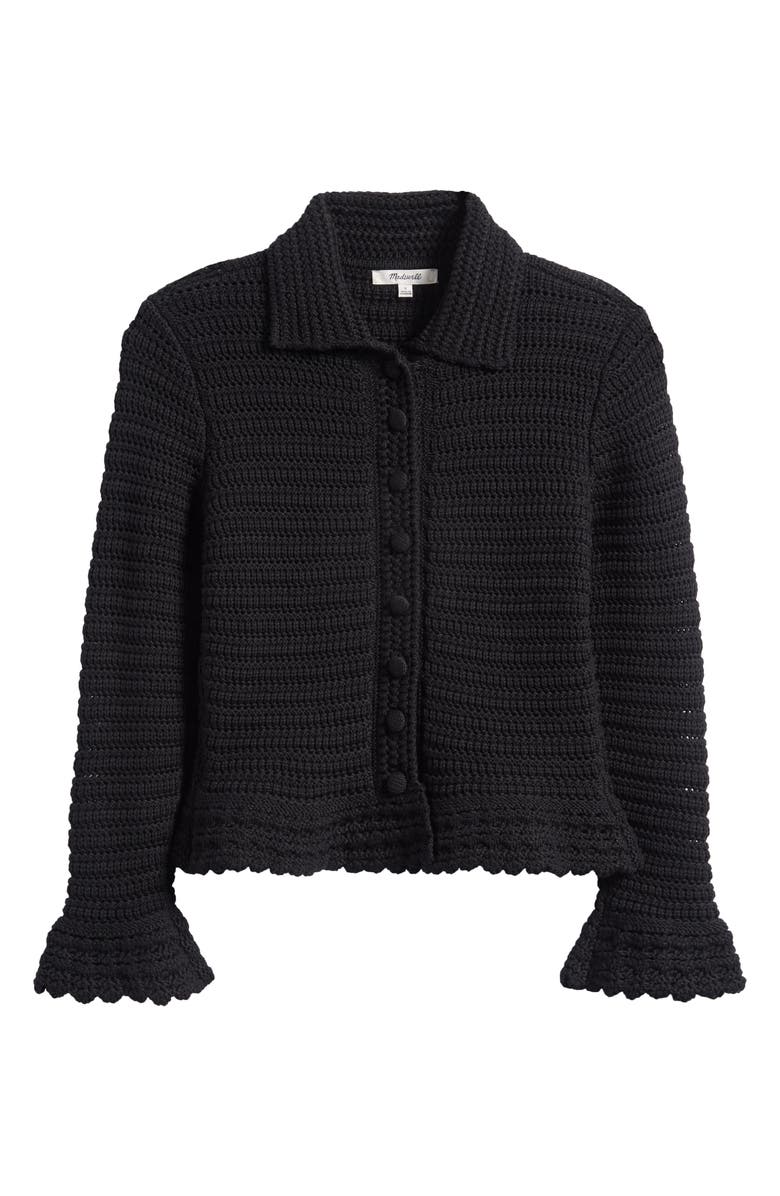 Madewell Pointelle Knit Peplum Cotton Cardigan, Alternate, color, Jet Black