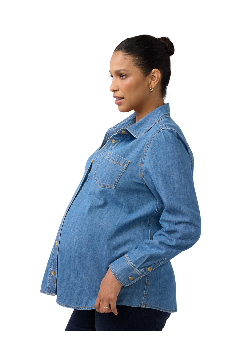 Maternity & Nursing Denim Button-Down Shirt, Alternate, color, Medium Wash