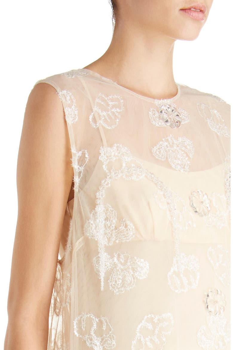 Tinsel Embroidered Button Front Chiffon Dress, Alternate, color, NUDE